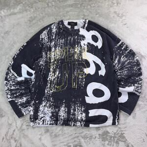 Vintage Express Sweater Medium Black White All Over Print Speak Up Cotton Y2K